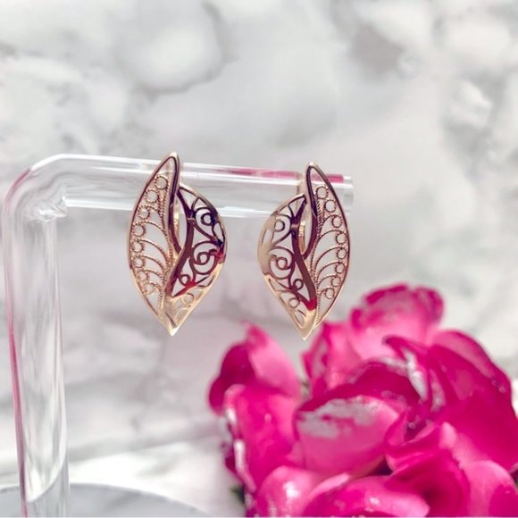585 Rose Gold Plated Hollow Big Drop Earrings - Picture 6 of 8
